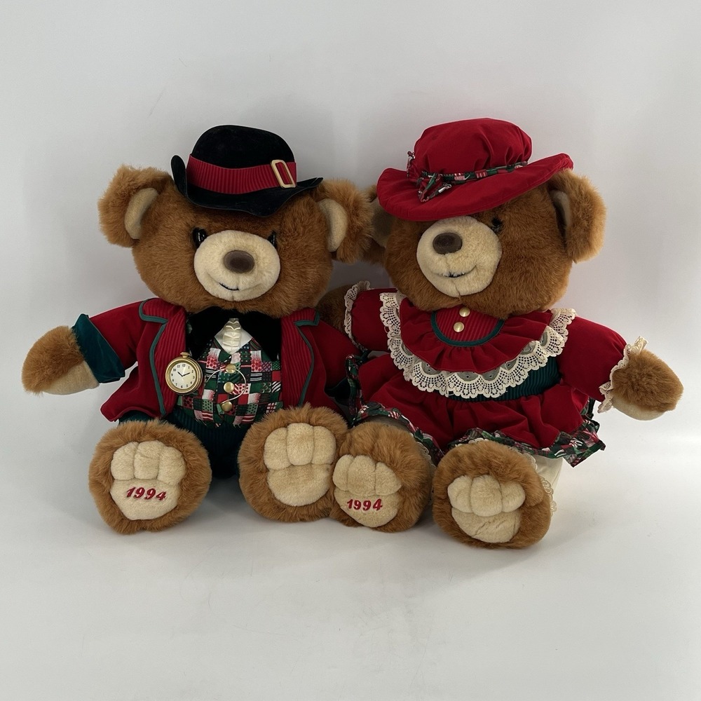 2 Kmart Christmas Teddy Bear Lane Plush Stuffed Animal Girl Boy Vintage 1994